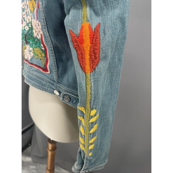 Pilcro Jacket Womens XS Embroidered Denim Boho Floral Anthro Cottagecore - Picture 8 of 14